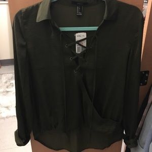 Lace up satin blouse